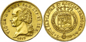 ITALIE, SAVOIE et SARDAIGNE, Victor Emmanuel Ier (1802-1821), AV 20 lire, 1817L (sur 1816), Turin. M. 18b; G. 12a. Rare.
Très Beau à Superbe