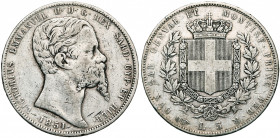 ITALIE, SAVOIE et SARDAIGNE, Victor Emmanuel II (1849-1861), AR 5 lire, 1851B, Turin. M. 42; G. 33. Rare.
Beau à Très Beau
