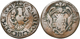 ITALIE, SYRACUSE, assiégée par l''armée espagnole (1734-1735), Cu grano, 1735. Au titre de Charles VI. D/ Aigle éployée. R/ VT/ FACI/LIVS/ 1735 dans u...