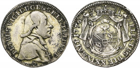 ITALIE, TRENTE, Evêché, Pietro Vigilio de Thun et Hohenstein (1776-1800), donario, 1776. Frappé en argent. D/ B. à d., en habit ecclésiastique. R/ Arm...