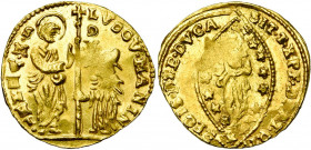 ITALIE, VENISE, Ludovico Manin (1789-1797), AV zecchino, s.d. D/ Le doge agenouillé devant saint Marc qui lui confie sa bannière. R/ Le Christ bénissa...