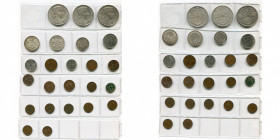 LETTONIE, République (1918-1939), série de 24 p.: 5 lati 1929, 1931, 1932; 2 lati 1925, 1926; 1 lats 1924; 50, 20, 10 et 5 santimi 1922; 2 santimi 192...