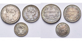 LUXEMBOURG, Marie-Adélaïde (1912-1919), série de 3 essais en argent par Federspiel: 2 francs, 1 franc et 50 centimes 1914. Probst L346-2, L347-2, L348...