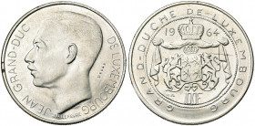 LUXEMBOURG, Jean (1964-2000), 100 francs, 1964, Bruxelles. Essai en argent. Tranche cannelée. Probst L396-2. Petite tache.
Superbe à Fleur de Coin