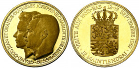 LUXEMBOURG, Jean (1964-2000), AV médaille, 1967. Visite du couple grand-ducal aux Pays-Bas. Weiller 100d. 7,18g Titre 0,900.
Flan poli