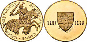 LUXEMBOURG, Jean (1964-2000), AV module de 40 francs, s.d. (1984). Henri VI, comte de Luxembourg (1281-1288). Probst BI 10.
Flan poli
