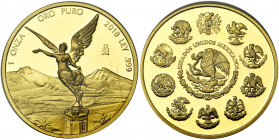 MEXIQUE, Etats-Unis (1905-), série de 5 p. en or: 1 once, 1/2 once, 1/4 once, 1/10 once et 1/20 once 2018. Libertad. Dans un écrin en bois Banco de Me...