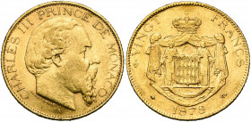 MONACO, Charles III (1856-1889), AV 20 francs, 1878A, Paris. Gad. 120; Fr. 12.
presque Très Beau