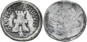 NEDERLAND, ALKMAAR, belegerd door don Frederik (21 augustus 1573-9 oktober 1573), tinnen gegoten nooddaalder, emissie september 1573. Eenzijdig. Met s...