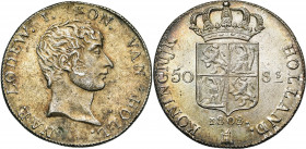 NEDERLAND, Koninkrijk Holland, Lodewijk Napoleon (1806-1810), AR 50 stuiver, 1808, Utrecht. Sch. 149; Dav. 228. Klein defekt op vz. Mooie patina.
bij...