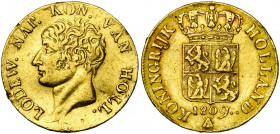 NEDERLAND, Koninkrijk Holland, Lodewijk Napoleon (1806-1810), AV dukaat, 1809. 3e type. Sch. 132; Fr. 322. Gereinigd. Montagesporen.
Zeer Fraai