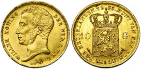 NEDERLAND, Koninkrijk, Willem I (1815-1840), AV 10 gulden, 1833, Utrecht. Sch. 186; Fr. 327. Krasjes.
bijna Prachtig