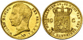 NEDERLAND, Koninkrijk, Willem I (1815-1840), AV 10 gulden, 1839, Utrecht. Sch. 188; Fr. 327. Krasjes.
Prachtig