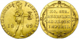NEDERLAND, Koninkrijk, Willem III (1849-1890), AV dukaat, 1849. Russische slag. Sch. 563; Fr. 344. Krasjes.
Zeer Fraai à Prachtig