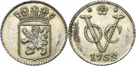 NEDERLANDS INDIE, Verenigde Oostindische Compagnie (1602-1799), AR duit, 1755, Holland. Zilveren afslag. Vz/ Gekroond provinciewapen. Kz/ VOC monogram...