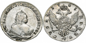 RUSSIE, Elisabeth (1741-1761), AR rouble, 1745CΠb, Saint-Pétersbourg. D/ B. à d. R/ Aigle impériale couronnée. Bitkin 259; Uzd. 795. 25,88g.
Très Bea...
