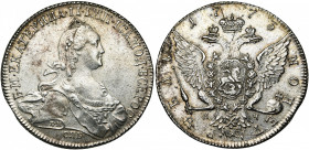 RUSSIE, Catherine II (1762-1796), AR rouble, 1773, Saint-Pétersbourg. D/ B. à d. Signé T. R/ Aigle impériale éployée. Bitkin 216; Uzd. 1051.
Très ...