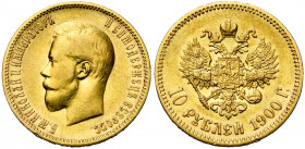 RUSSIE, Nicolas II (1894-1917), AV 10 roubles, 1900Φ3. Bitkin 7; Uzd. 337. Petits coups sur la tranche.
Très Beau