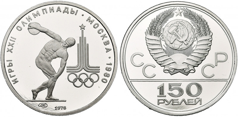 RUSSIE, U.R.S.S. (1917-1991), platine 150 roubles, 1978. Jeux olympiques de Mosc...