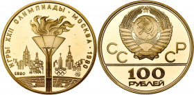 RUSSIE, U.R.S.S. (1917-1991), AV 100 roubles, 1980. Jeux olympiques de Moscou. Torche olympique. Fr. 192.
Flan poli