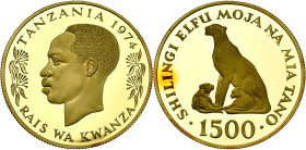 TANZANIE, AV 1500 shilingi, 1974. Conservation de la faune - Guépard. Fr. 1. 866 p. frappées.
Flan poli