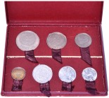 écrin de 7 essais: Tunisie, 20, 50 et 100 francs 1950 (Lecompte 391, 397, 401); Maroc, 1 franc et 2 francs AH 1370/1951, 5 francs et 100 francs AH 137...