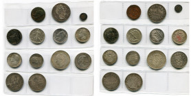 lot de 13 p., dont: France, Louis XVI, sol, 1787D; Louis-Philippe, 5 francs, 1838A (contremarques); 25 centimes, 1845W; Monaco, Rainier III, 5 francs,...
