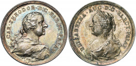 ALLEMAGNE, AR médaille, s.d. (1766), Schäffer. Charles Théodore et Elisabeth de Palatinat-Sulzbach (1743-1799). D/ B. cuir. à d. R/ B. à g. Exter 545b...