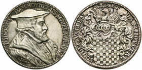PAYS-BAS MERIDIONAUX, AR médaille, 1566, d''après J. Jonghelinck. Josse de Damhouder, trésorier-commis des Finances. D/ B. à d., vêtu d''une robe de d...