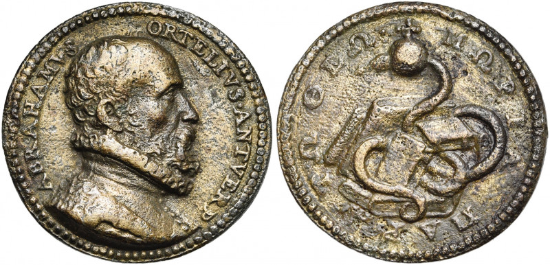 PAYS-BAS MERIDIONAUX, Laiton médaille, 1578, Jonghelinck. Abraham Ortelius (1527...