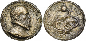 PAYS-BAS MERIDIONAUX, Laiton médaille, 1578, Jonghelinck. Abraham Ortelius (1527-1598), géographe anversois. D/ B. barbu à d., une fraise au col. Daté...