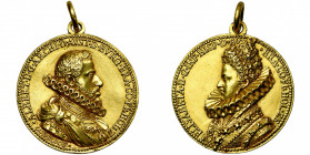 PAYS-BAS MERIDIONAUX, AV médaille, s.d. (1599), Conrad Bloc. Mariage de l''archiduc Albert et de l''infante Isabelle à Valence. D/ B. cuir. de l''arch...