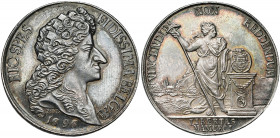 PAYS-BAS MERIDIONAUX, AR jeton, 1696, Ph. Roettiers. Prise de Namur. D/ B. dr. de Maximilien Emmanuel de Bavière à d., ceint d''une couronne murale. R...