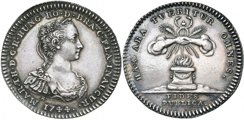 PAYS-BAS MERIDIONAUX, AR jeton, 1744, J. Roettiers. Inauguration de Marie-Thérès...
