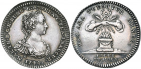 PAYS-BAS MERIDIONAUX, AR jeton, 1744, J. Roettiers. Inauguration de Marie-Thérèse en Brabant et en Flandre. Type I. D/ B. diad., dr. et cuir. à d. R/ ...