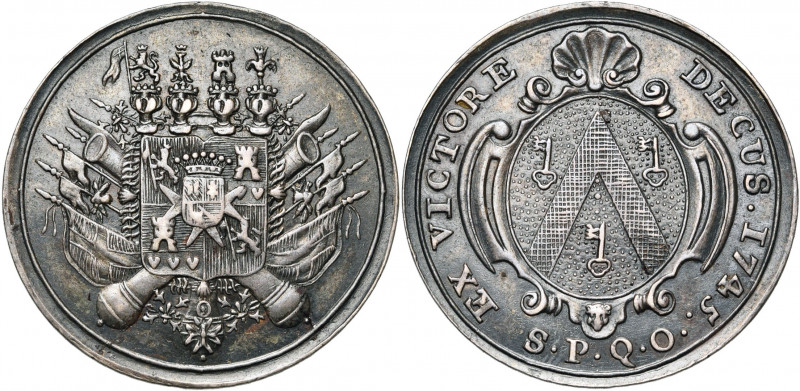 PAYS-BAS MERIDIONAUX, AR jeton, 1745 (1747), J. Roettiers. Hommage du Magistrat ...