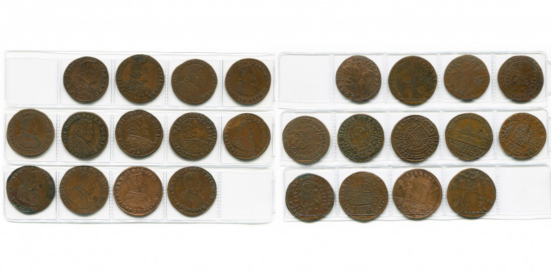 PAYS-BAS MERIDIONAUX, lot de 13 jetons en cuivre, règne de Philippe IV: s.d., Fi...