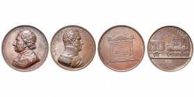 BELGIQUE, Royaume, lot de 2 médailles: 1835, Borrel, Ouverture du chemin de fer de Bruxelles à Malines (AE, 42 mm); 1836, De Hondt, Décès du chanoine ...