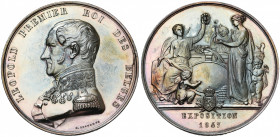 BELGIQUE, AR médaille, 1847, J. Leclercq. Exposition des produits de l''industrie nationale. D/ B. de Léopold Ier à g., en grand uniforme. R/ Deux fig...