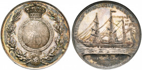 BELGIQUE, AR médaille, 1899, Wissaert. Expédition du Belgica en Antarctique. D/ Le globe couronné et entouré d''une banderole inscrite SOCIETE ROYALE ...