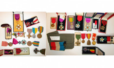 lot de 34 décorations belges et françaises (22 grands modules et 12 miniatures), dont 6 croix de l''Ordre de Léopold à titre civil, 3 Légion d’honneur...