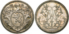 FRANCE, AR jeton, s.d. (18e s.). D/ Ecu au lion dans un cartouche orné et heaumé. R/ Grand monogramme. 33mm 13,41g Belle patine.
Superbe