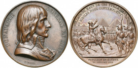 FRANCE, AE médaille, 1798, Bovy. Victoire des Pyramides. D/ B. de Bonaparte à d. R/ Le général haranguant son armée devant les pyramides. Slg. Julius ...