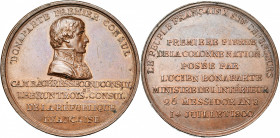 FRANCE, AE médaille, 1800, Duvivier. Pose de la première pierre de la colonne nationale sur la place Vendôme. D/ B. de Bonaparte à d., en uniforme. R/...