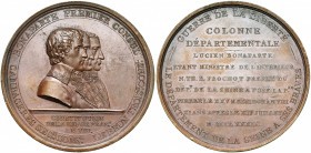 FRANCE, AE médaille, 1800 (an 8), Gatteaux. Erection de la colonne du département de la Seine. D/ B. accolés à d. de Bonaparte, Cambacérès et Lebrun. ...