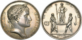 FRANCE, AR médaille, 1804 (an 13), Andrieu & Jeuffroy. Couronnement de Napoléon Ier. D/ T. l. de l''empereur à d. R/ LE SENAT- ET LE PEUPLE Un sénateu...