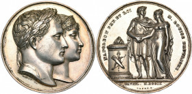 FRANCE, AR médaille, 1810, Andrieu/Jouannin. Mariage de Napoléon Ier et de Marie-Louise d''Autriche. D/ T. accolées à d. R/ L''empereur et son épouse ...