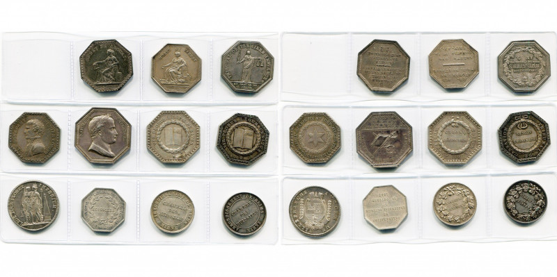 FRANCE, lot de 11 jetons en argent: an 9 (1800), Avoués du tribunal de première ...