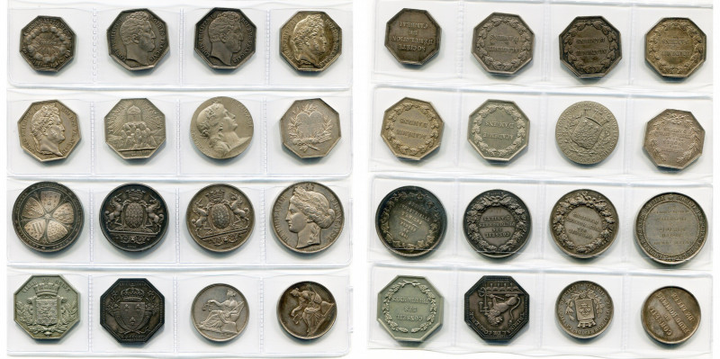 FRANCE, lot de 16 jetons en argent: Académie d''Amiens (5), Avoués près le tribu...