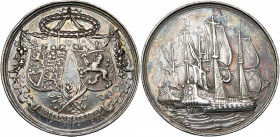 PAYS-BAS SEPTENTRIONAUX, AR médaille, 1667, Adolfszoon. La Paix de Breda signée avec l''Angleterre. D/ Les écus de Grande-Bretagne et des Provinces Un...